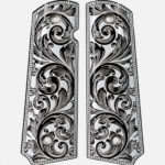 Silver & Black Engraved Hand Grip.45 Pistol 1911