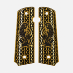 Black & Gold Warrior Engraved Grip .45 Pistol 1911